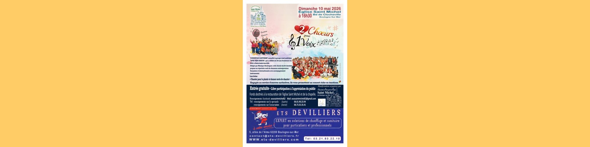 « 2 Chœurs pour 1 Voix » Dimanche 10 mai 2026 à 16h30 Église Saint Michel, Bd de Clocheville, Boulogne-Sur-Mer